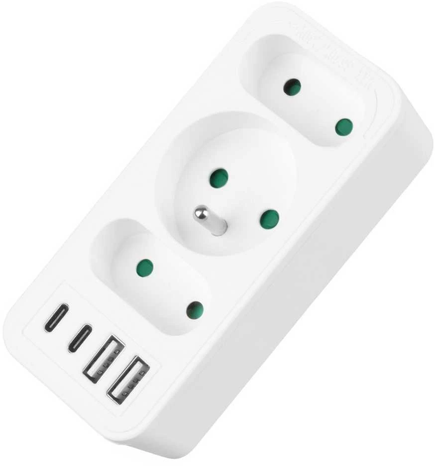 Srovės lizdai x3 + 4xUSB Maclean, skirstytuvas su 3 lizdais, 2xUSB A, 2xUSB C PD 20W, 1x16A + 2x6A, MCE248 F/W