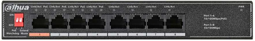 Šakotuvas SWITCH POE SF1008LP 8 PRIEVADŲ, 4 PoE DAHUA