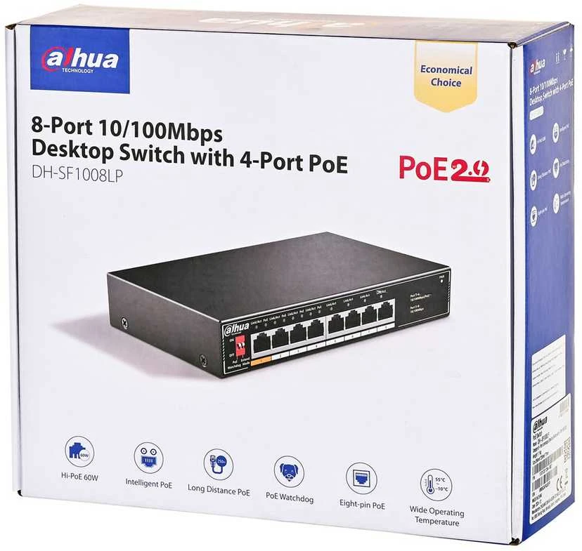Šakotuvas SWITCH POE SF1008LP 8 PRIEVADŲ, 4 PoE DAHUA