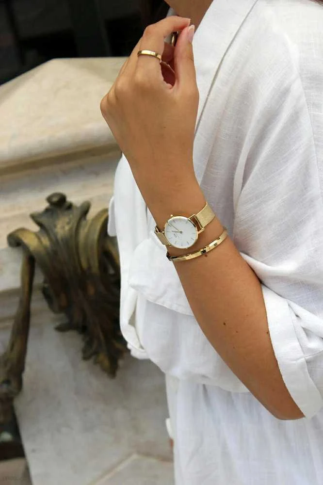 Laikrodis DANIEL WELLINGTON WOMEN'S WATCH DW00100350 - Petite Evergold 28mm