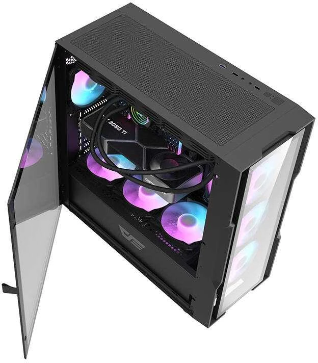Darkflash DK431 stiklinis kompiuterio korpusas + 4 ventiliatoriai - juodas