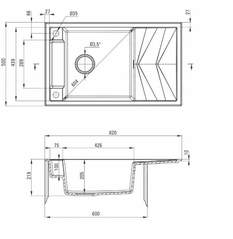 Deante granitinė virtuvinė plautuvė su magnetais Deante Magnetic ZRM S113, Metallic pilkas