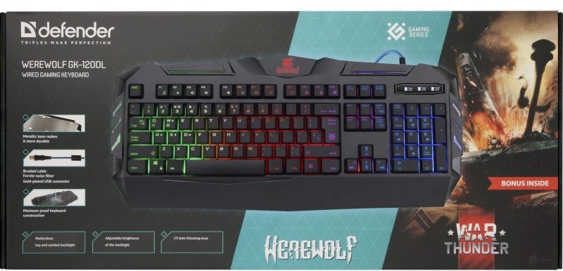 Klaviatūra žaidimams membraninė su laidu DEFENDER WEREWOLF GK-120DL