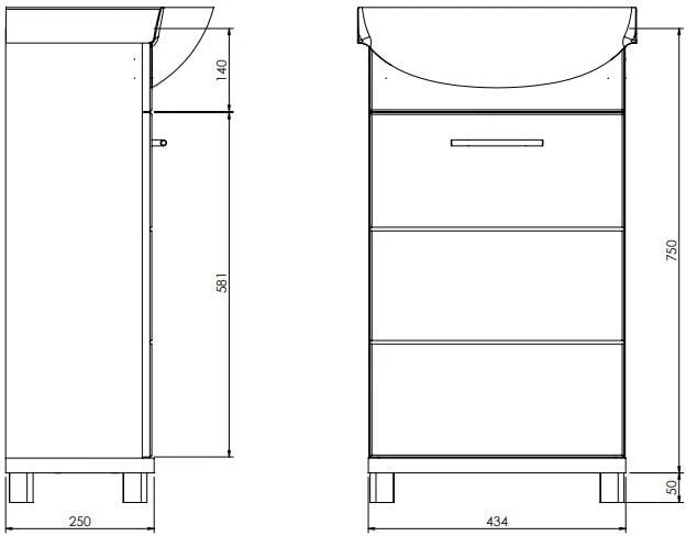 Deftrans CABINET WASHBASIN BARI D40 Baltas/WOOD