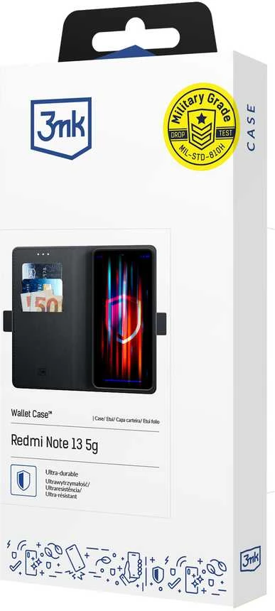 3MK Wallet Redmi Note 13 5G dėklas telefonui juodos spalvos