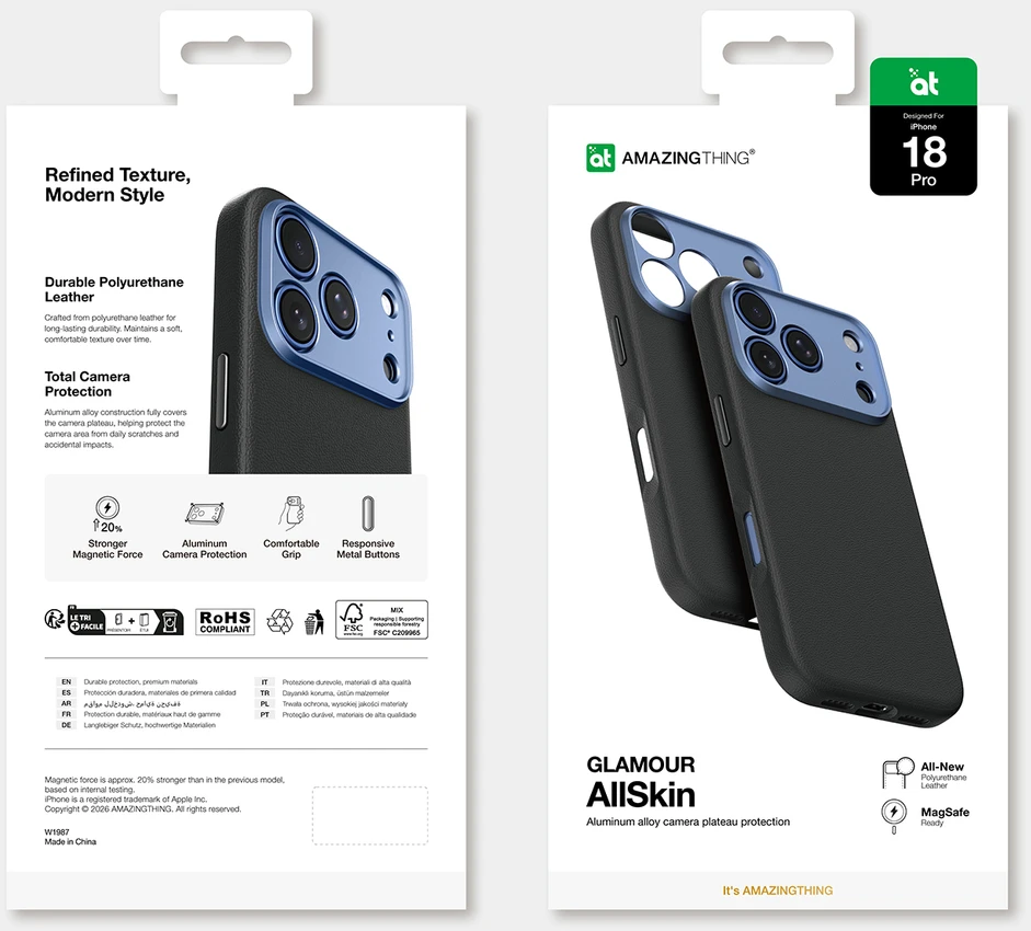 Dėklas AmazingThing Glamour AllSkin iPhone 18 Pro Case with Camera Cover, MagSafe Compatible - Mėlyna