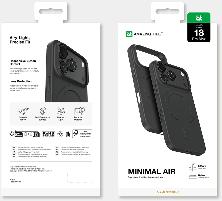 Dėklas AmazingThing Minimal Air Case for iPhone 18 Pro Max Compatible with MagSafe - Juodas