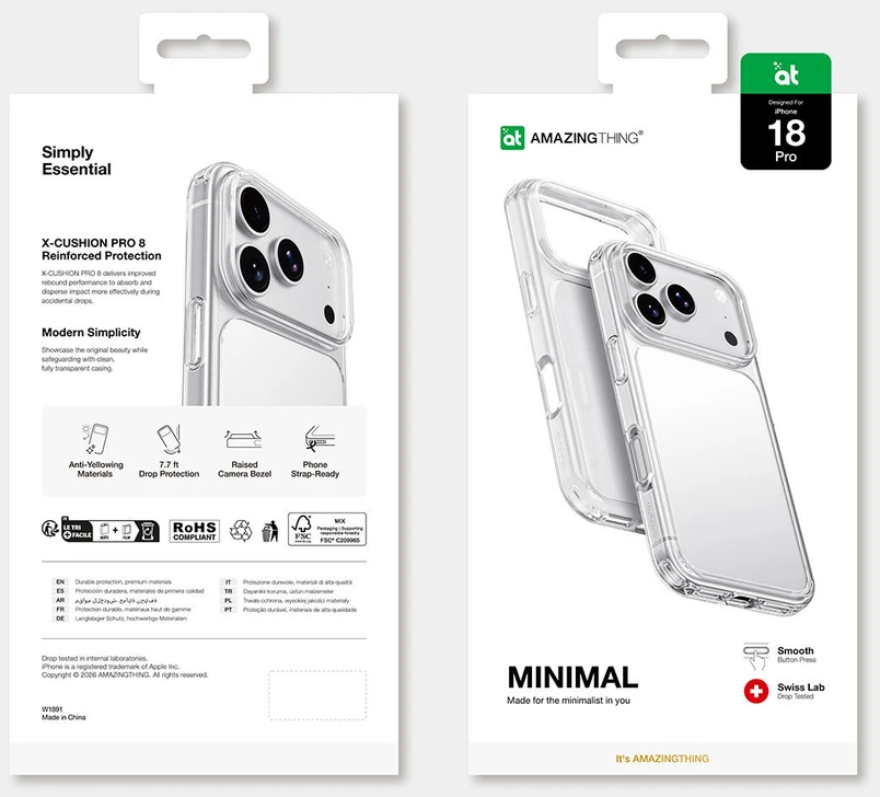Dėklas AmazingThing Minimal Drop Proof Case 3 Lens for iPhone 18 Pro - Clear