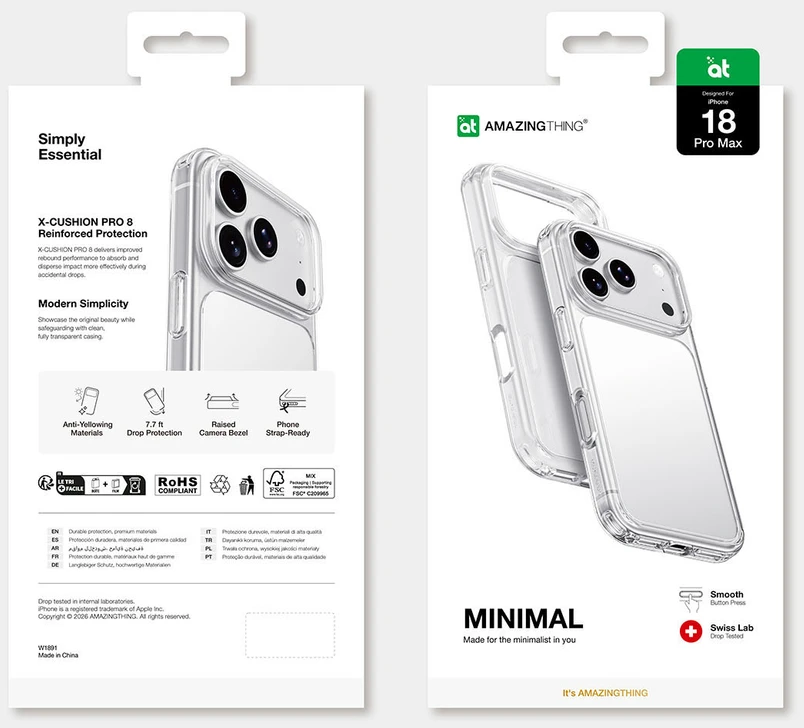 Dėklas AmazingThing Minimal Drop Proof Case 3 Lens for iPhone 18 Pro Max - Clear