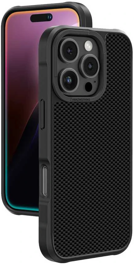 „AmazingThing Titan Max“ dėklas su 600D aramidiniu pluoštu, skirtas „iPhone 16 Pro“ – Juodas