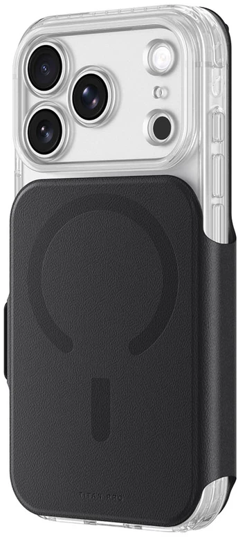 Dėklas AmazingThing Titan Pro Lens Flip Set iPhone 18 Pro Max Case with Wallet, MagSafe Compatible - Juodas
