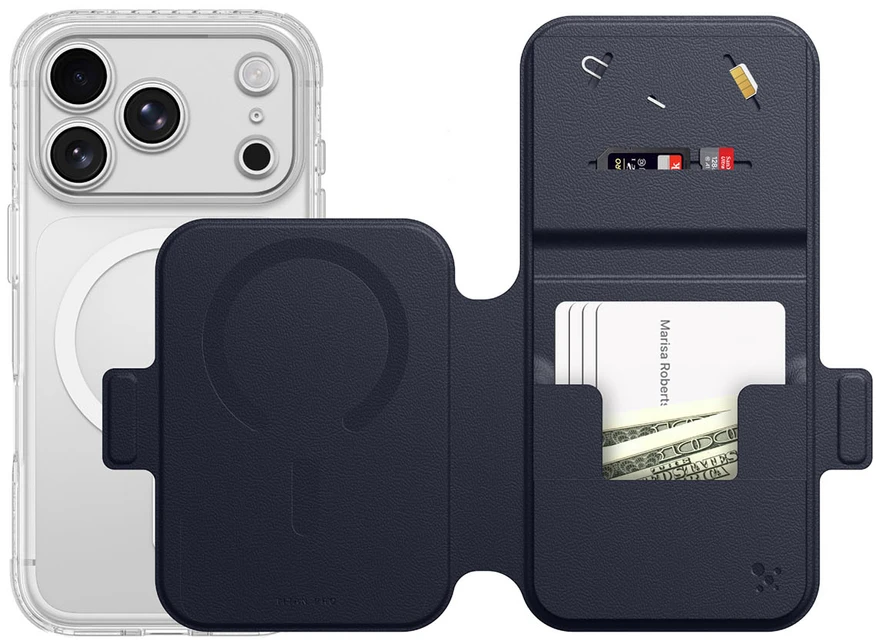 Dėklas AmazingThing Titan Pro Lens Flip Set Case for iPhone 18 Pro Max with Wallet, MagSafe Compatible - Navy Mėlyna