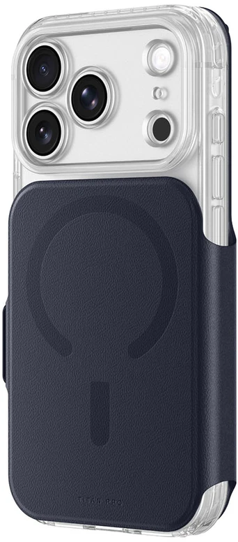 Dėklas AmazingThing Titan Pro Lens Flip Set Case for iPhone 18 Pro Max with Wallet, MagSafe Compatible - Navy Mėlyna