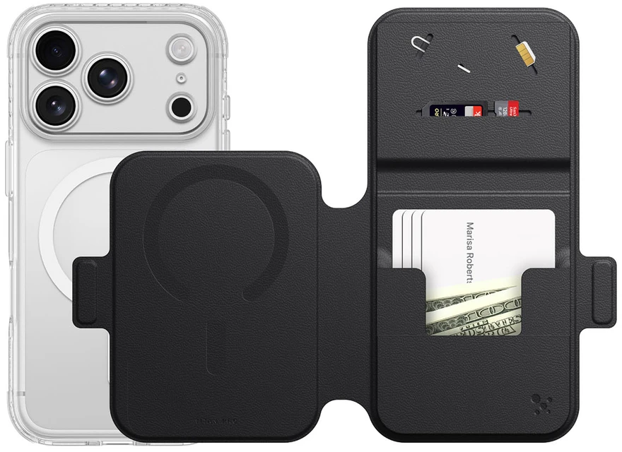 Dėklas AmazingThing Titan Pro Lens Flip Set iPhone 18 Pro Max Case with Wallet, MagSafe Compatible - Juodas