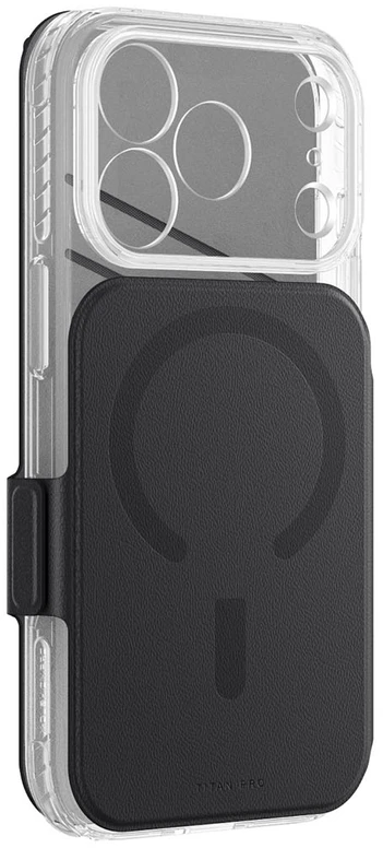Dėklas AmazingThing Titan Pro Lens Flip Set iPhone 18 Pro Max Case with Wallet, MagSafe Compatible - Juodas