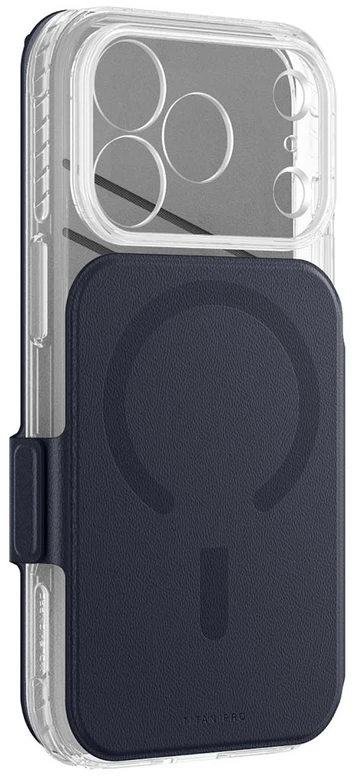 Dėklas AmazingThing Titan Pro Lens Flip Set Case for iPhone 18 Pro Max with Wallet, MagSafe Compatible - Navy Mėlyna