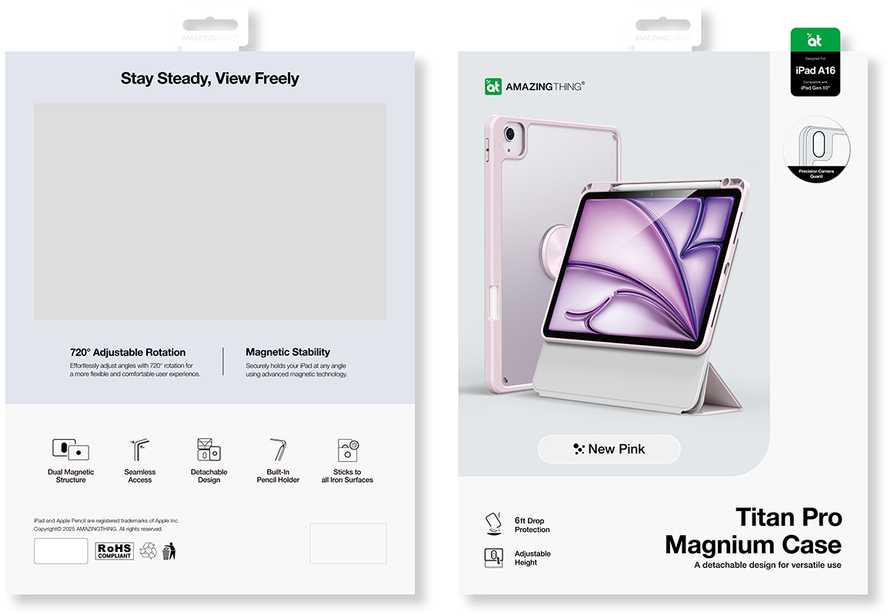 „AmazingThing Titan Pro Mag“ dėklas, skirtas „iPad 11“ (2022/2025) – rožinis
