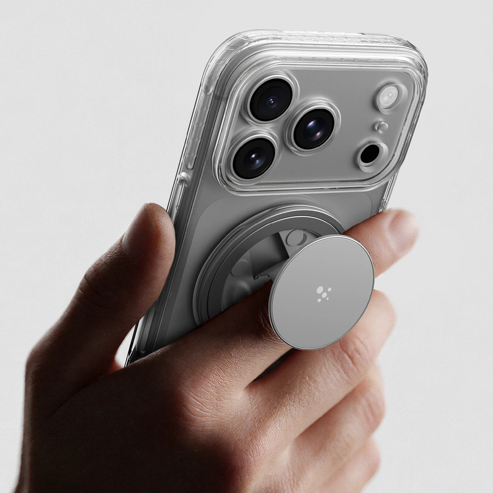 AmazingThing Titan Pro Pop lęšių dėklas iPhone 18 Pro su fotoaparato dangteliu, laikikliu ir stovu, suderinamas su MagSafe – permatomas