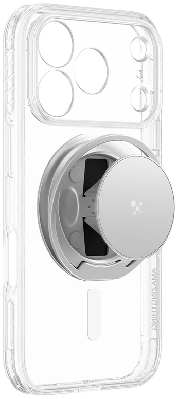 AmazingThing Titan Pro Pop lęšių dėklas iPhone 18 Pro su fotoaparato dangteliu, laikikliu ir stovu, suderinamas su MagSafe – permatomas
