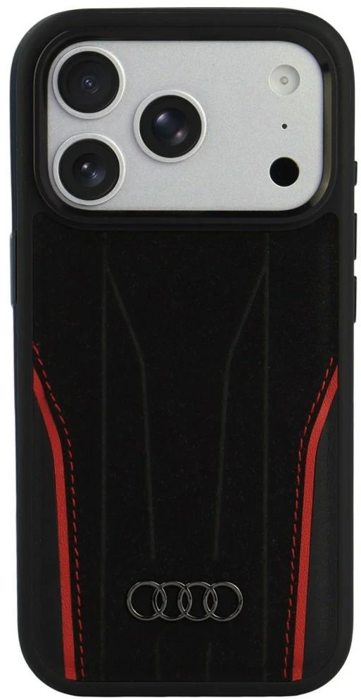 Dėklas Audi R8 Genuine Leather MagSafe Case for iPhone 18 Pro / 17 Pro - Juodas and Raudona