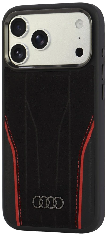Dėklas Audi R8 Genuine Leather MagSafe Case for iPhone 18 Pro Max / 17 Pro Max - Juodas and Raudona
