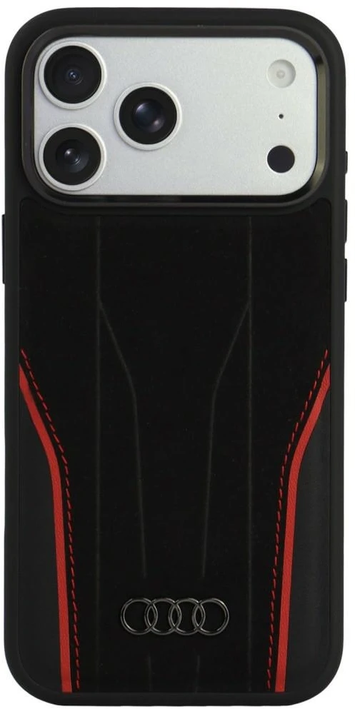 Dėklas Audi R8 Genuine Leather MagSafe Case for iPhone 18 Pro Max / 17 Pro Max - Juodas and Raudona