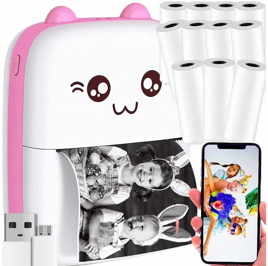FASHAN JIAERDUN TECHNOLOGY CO., ; Room 408f, 4th Floor, No. 82, Wugang Road, Shiwan Town Street, Foshan, GD, China; 929960837@139.com Mini spausdintuvas Mini spausdintuvas Mini spausdintuvas Cat Rožinė ir 11 ritinėlių spausdinimo popieriaus