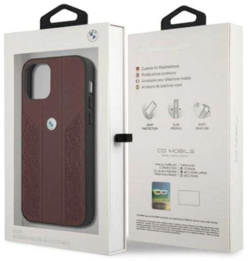 BMW BMHCP12MRSPPR Apple iPhone 12 / 12 Pro 6,1″ red kietas dėklas Leather Curve Perforate