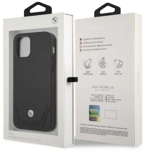 BMW BMHCP12MRSWPK iPhone 12 / 12 Pro 6,1″ juodos spalvos kietas dėklas Leather Perforate