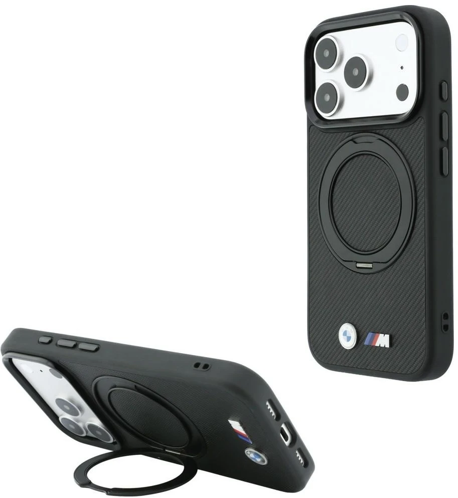 Dėklas BMW Kevlar Ring Stand 360 MagSafe Case for iPhone 18 Pro / 17 Pro - Juodas