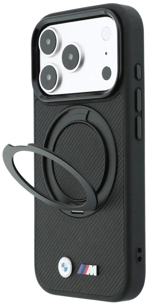 Dėklas BMW Kevlar Ring Stand 360 MagSafe Case for iPhone 18 Pro Max / 17 Pro Max - Juodas