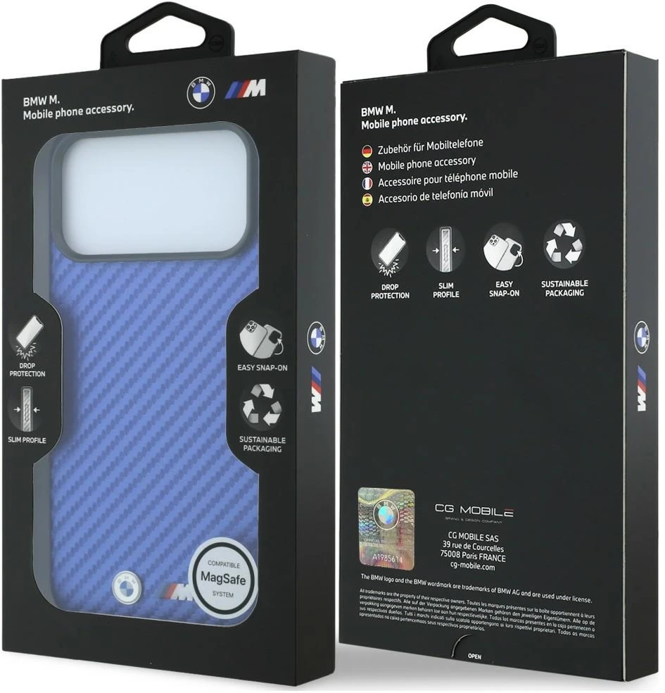 Dėklas BMW M Carbon Metal Logo MagSafe Case for iPhone 17 Pro Max / 18 Pro Max - Mėlyna