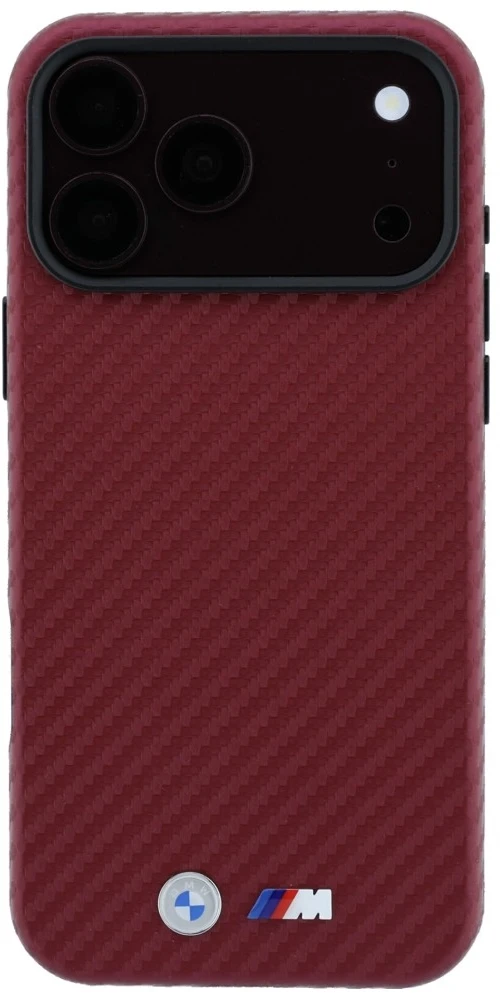 Dėklas BMW M Carbon Metal Logo MagSafe Case for iPhone 17 Pro Max / 18 Pro Max - Burgundy