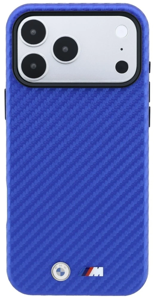 Dėklas BMW M Carbon Metal Logo MagSafe Case for iPhone 17 Pro / 18 Pro - Mėlyna