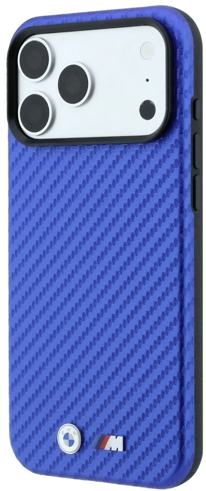 Dėklas BMW M Carbon Metal Logo MagSafe Case for iPhone 17 Pro / 18 Pro - Mėlyna