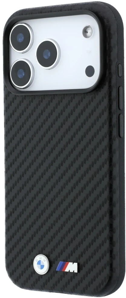 Dėklas BMW M Carbon Metal Logo MagSafe skirtas iPhone 18 Pro juodas