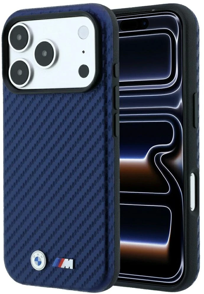 Dėklas BMW M Carbon Metal Logo MagSafe Case, skirtas iPhone 17 Pro Max / 18 Pro Max – Navy mėlyna