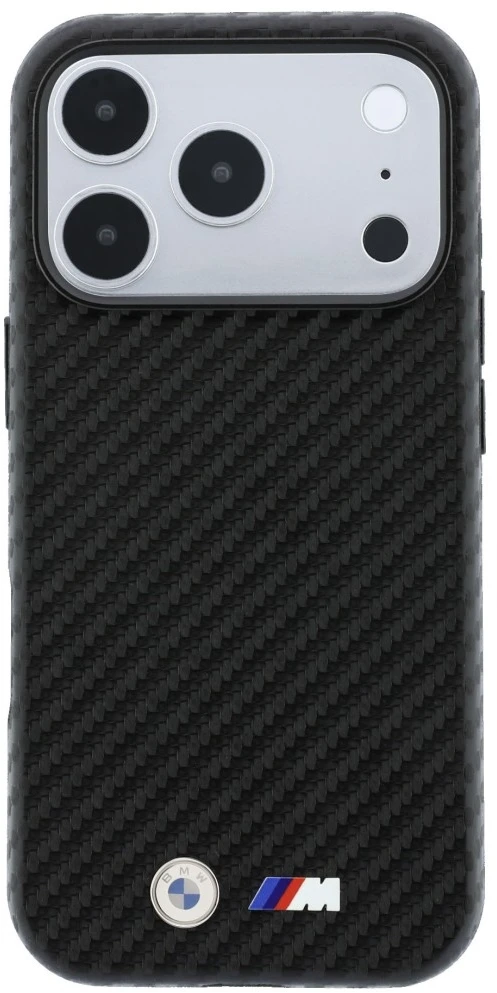 Dėklas BMW M Carbon Metal Logo MagSafe skirtas iPhone 18 Pro Max juodas