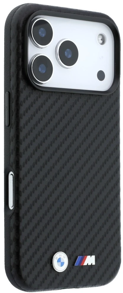 Dėklas BMW M Carbon Metal Logo MagSafe skirtas iPhone 18 Pro juodas