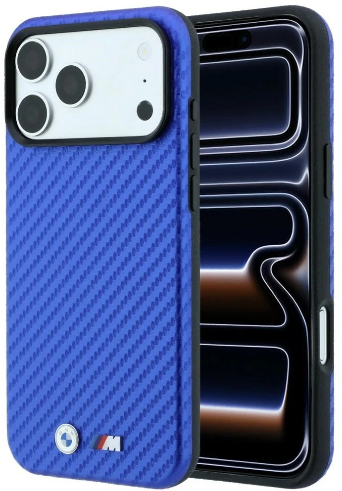 Dėklas BMW M Carbon Metal Logo MagSafe Case for iPhone 17 Pro Max / 18 Pro Max - Mėlyna