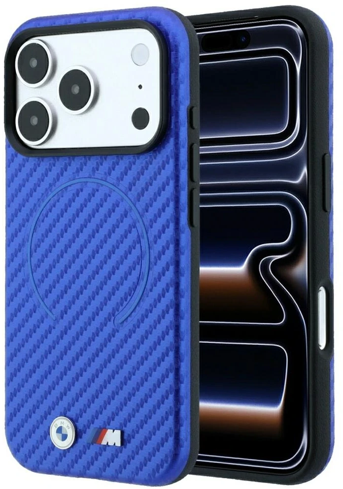 BMW M anglies pluošto rašto MagSafe dėklas, skirtas iPhone 17 Pro / 18 Pro - Mėlyna