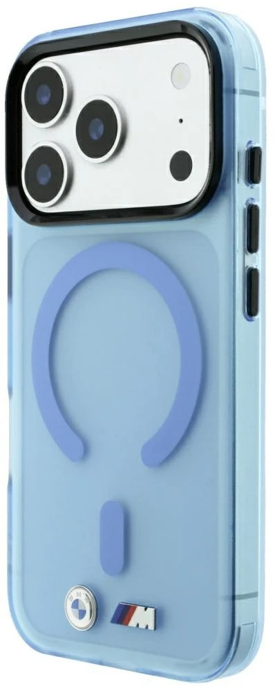Dėklas BMW M IML Frosted Metal Logo & Trims MagSafe Case, skirtas iPhone 17 Pro / 18 Pro – Mėlyna