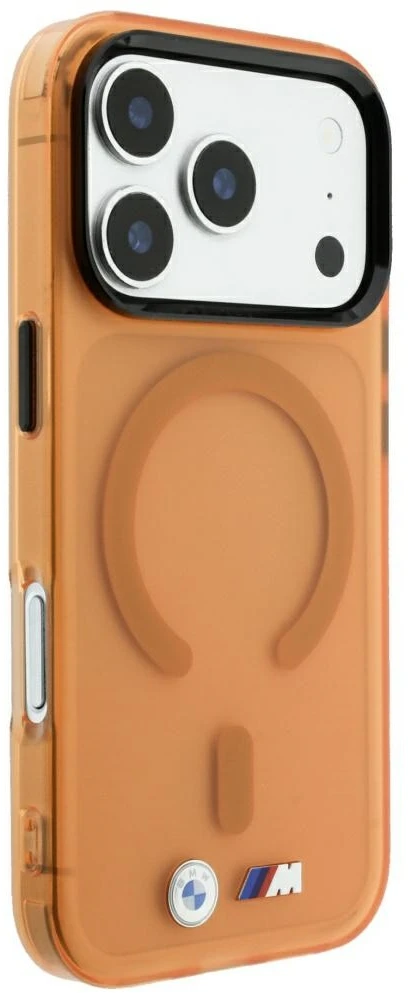 Dėklas BMW M IML Frosted Metal Logo & Trims MagSafe Case, skirtas iPhone 17 Pro Max / 18 Pro Max – Oranžinis