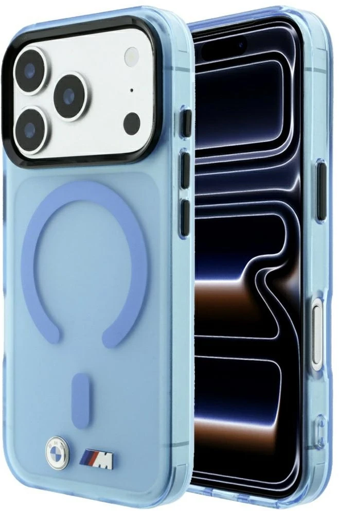 Dėklas BMW M IML Frosted Metal Logo & Trims MagSafe Case, skirtas iPhone 17 Pro / 18 Pro – Mėlyna