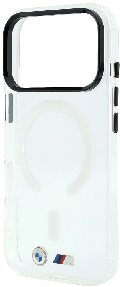BMW M IML blizgaus metalo logotipas ir apdaila MagSafe dėklas, skirtas iPhone 17 Pro / 18 Pro - permatomas