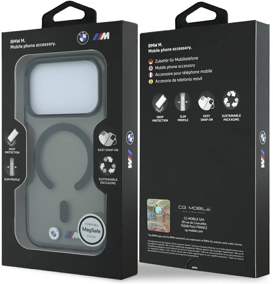Dėklas BMW M IML Glossy Metal Logo & Trims MagSafe Case, skirta iPhone 17 Pro / 18 Pro - Juoda