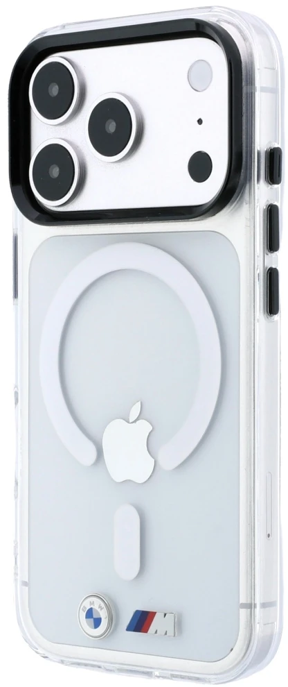 BMW M IML blizgaus metalo logotipas ir apdaila MagSafe dėklas, skirtas iPhone 17 Pro / 18 Pro - permatomas