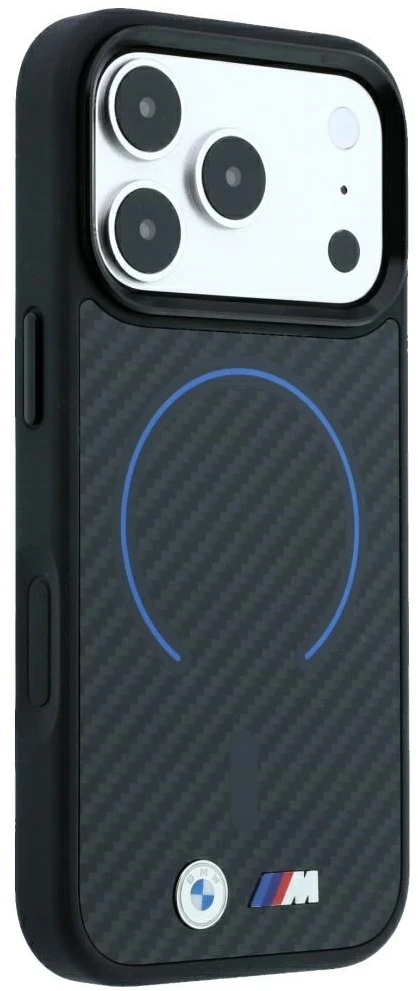 BMW M Kevlar Mėlyna Print Ring Metal Logo MagSafe dėklas iPhone 18 Pro / 17 Pro - Juodas
