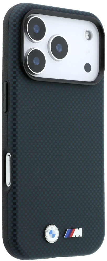 Dėklas BMW M Quadrille Kevlar Metal Logo MagSafe Case, skirtas iPhone 17 Pro / 18 Pro – tamsiai mėlyna