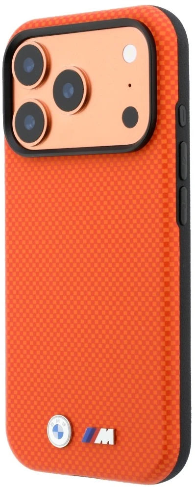 Dėklas BMW M Quadrille Kevlar Metal Logo MagSafe skirtas iPhone 18 Pro Max oranžinis